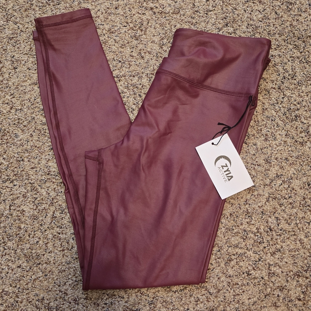 ZYIA Cranberry Metallic Light n Tight Leggings